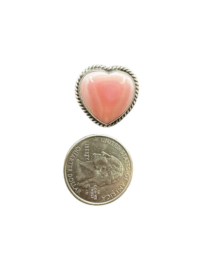 Medium Heart Cabochon Ring  – Sterling Silver and Genuine Queen Pink Conch-  Authentic Handmade Native American – John McCray