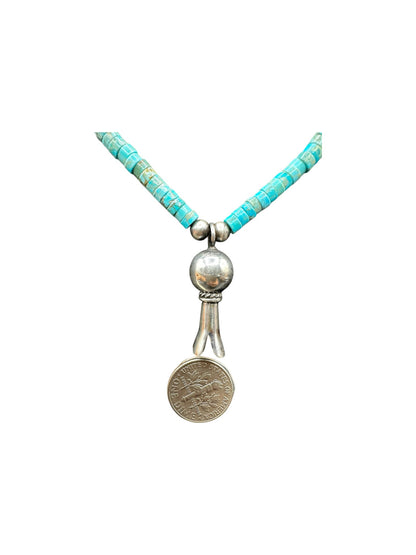 4MM Heishi Necklace – Genuine Turquoise with Sterling Silver Blossom Handmade Native American | Pueblo Craft | New Mexico, USA