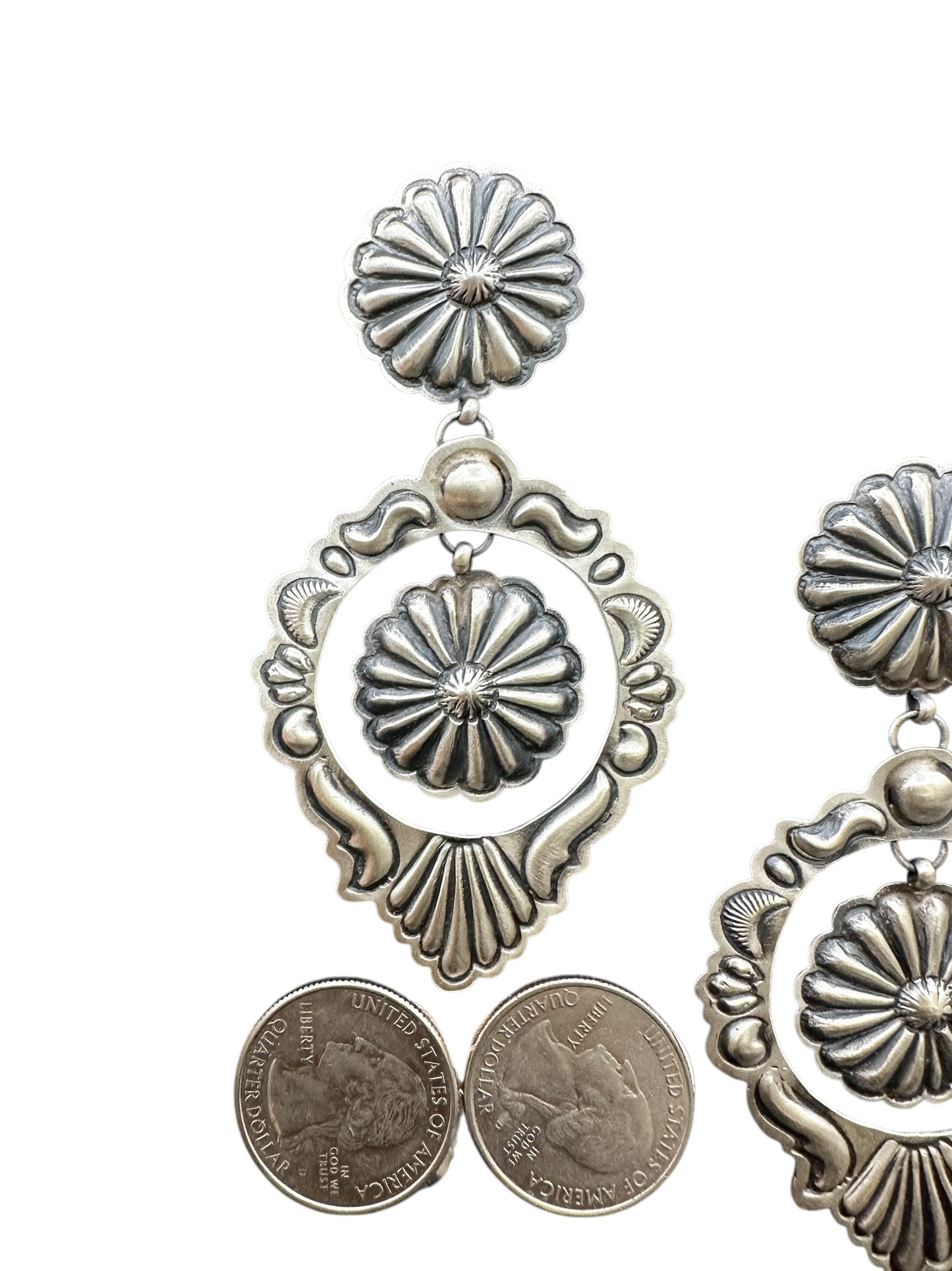 Large Concho Cut Out Earrings – Sterling Silver Hand Stamped - Authentic Native American Handmade – Eugene Charley - Made in USA
