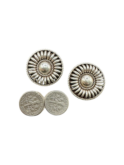 Medium Concho Stud Earrings – Sterling Silver Ring Sculpted -  Authentic Native American Handmade – Thomas Charley - Made in USA