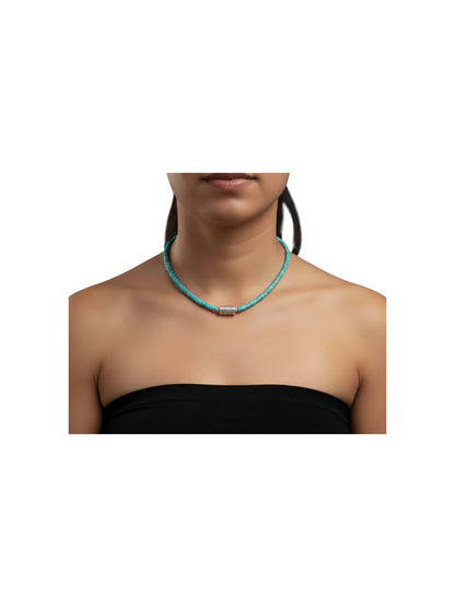 4MM Heishi Necklace – Genuine Turquoise with Sterling Silver Barrel Bead -  Handmade Native American