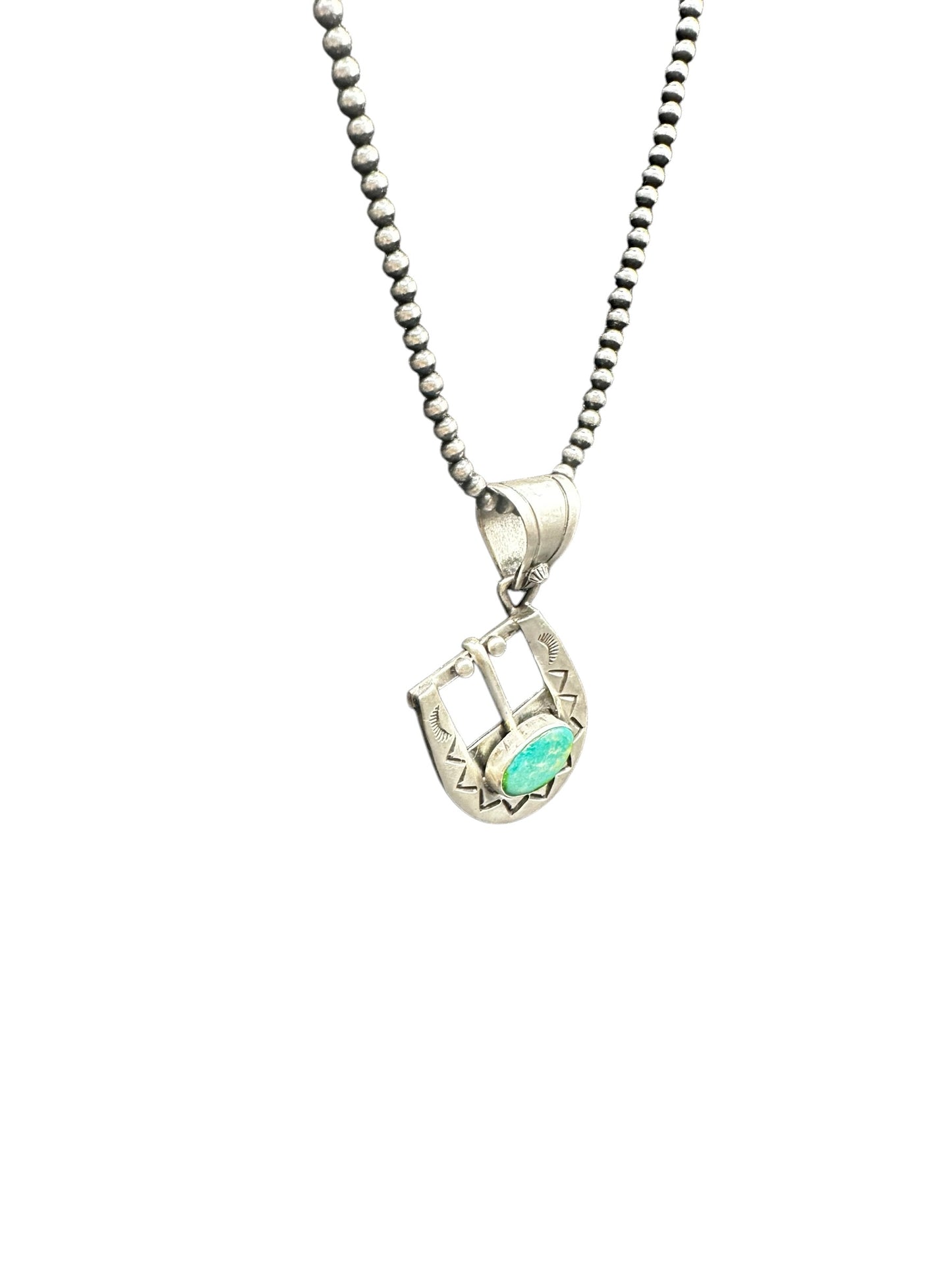 Leroy James – Belt Buckle Pendant – Sterling Silver and Genuine Turquoise-  Authentic Native American Handmade - American Sterling Silver - Made in USA
