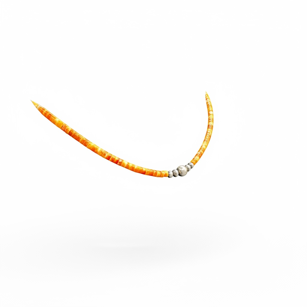 4MM Heishi Necklace – Genuine Orange Spiny Oyster with Sterling Silver Pearl - Handmade Native American | Pueblo Craft | New Mexico, USA