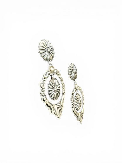 Large Concho Cut Out Earrings – Sterling Silver Hand Stamped - Authentic Native American Handmade – Eugene Charley - Made in USA