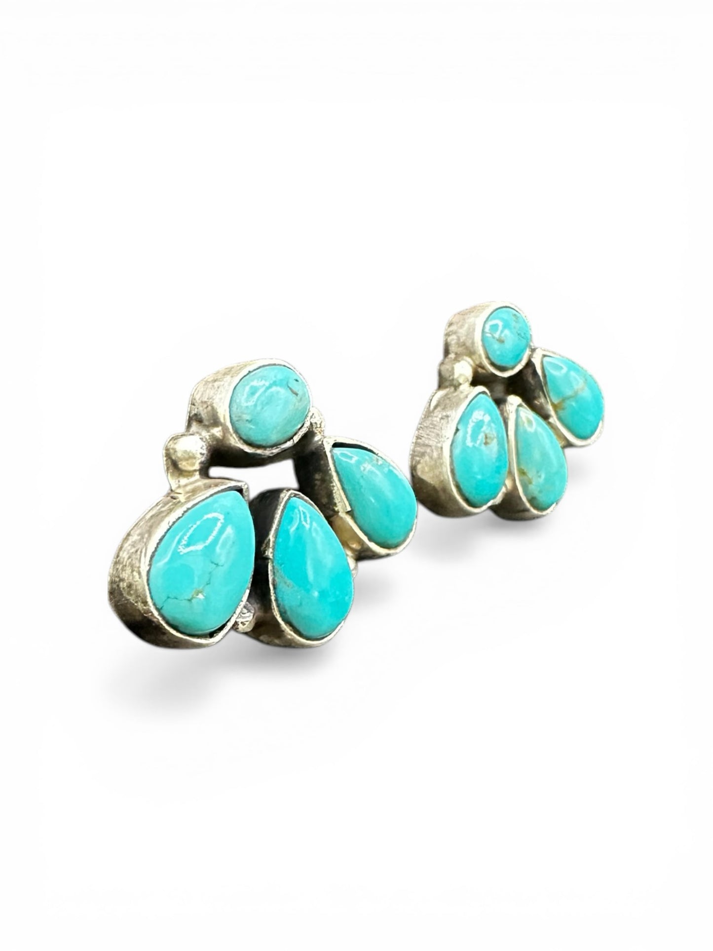 Medium Quarter Cluster Stud Earrings – Sterling Silver & Genuine Turquoise -  Authentic Native American Handmade – Marcella James - Made in USA