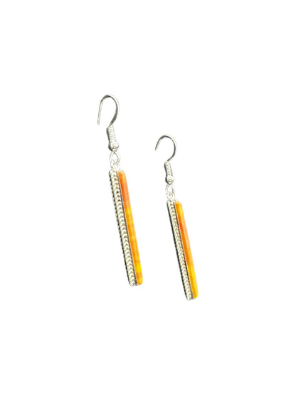 Dainty Hook Dangle Earrings – Sterling Silver, Orange Spiny Oyster Composite -  Authentic Native American Handmade -Allen Barney - Made in USA