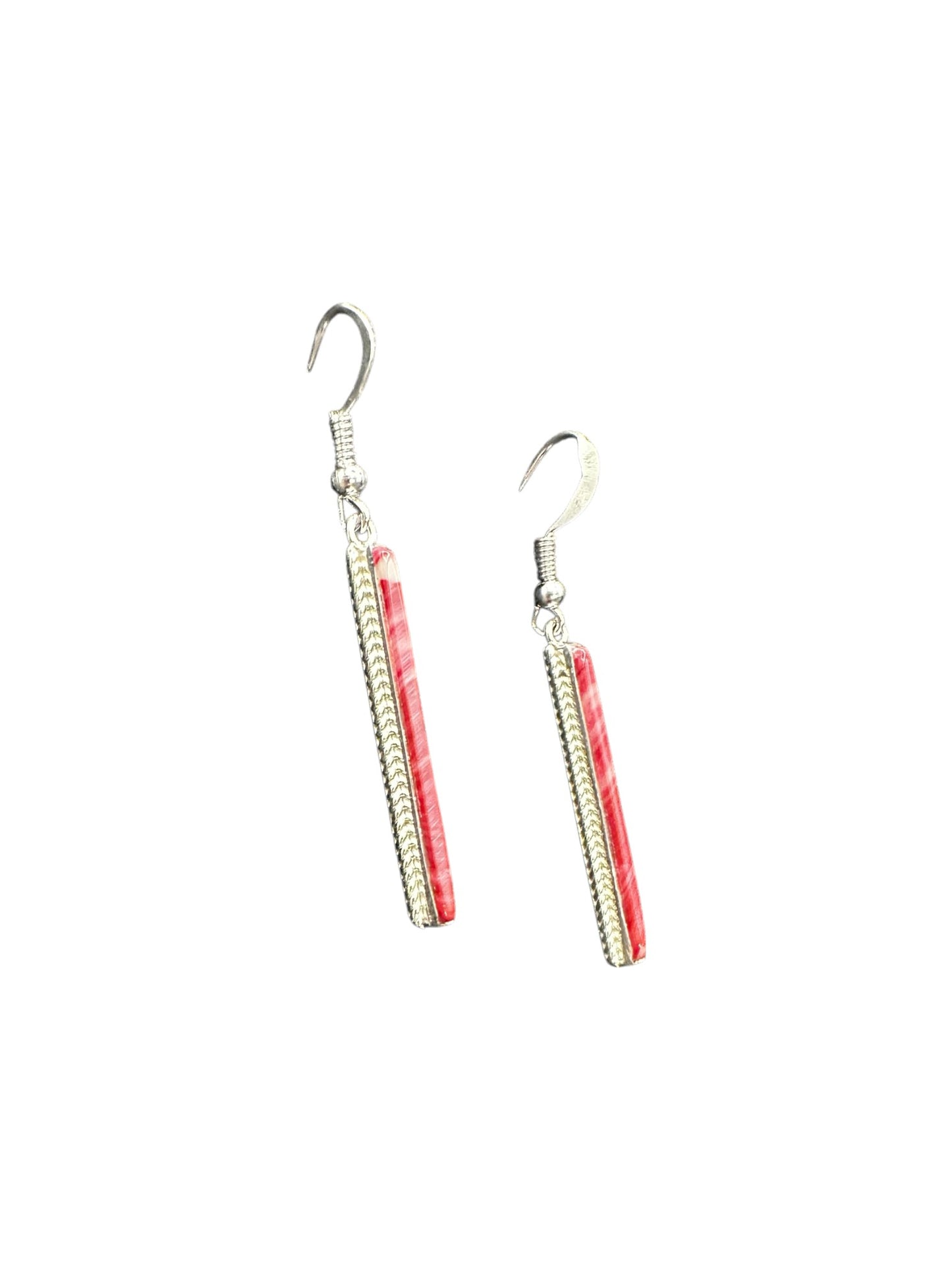 Dainty Hook Dangle Earrings – Sterling Silver, Red Spiny Oyster Composite -  Authentic Native American Handmade -Allen Barney - Made in USA