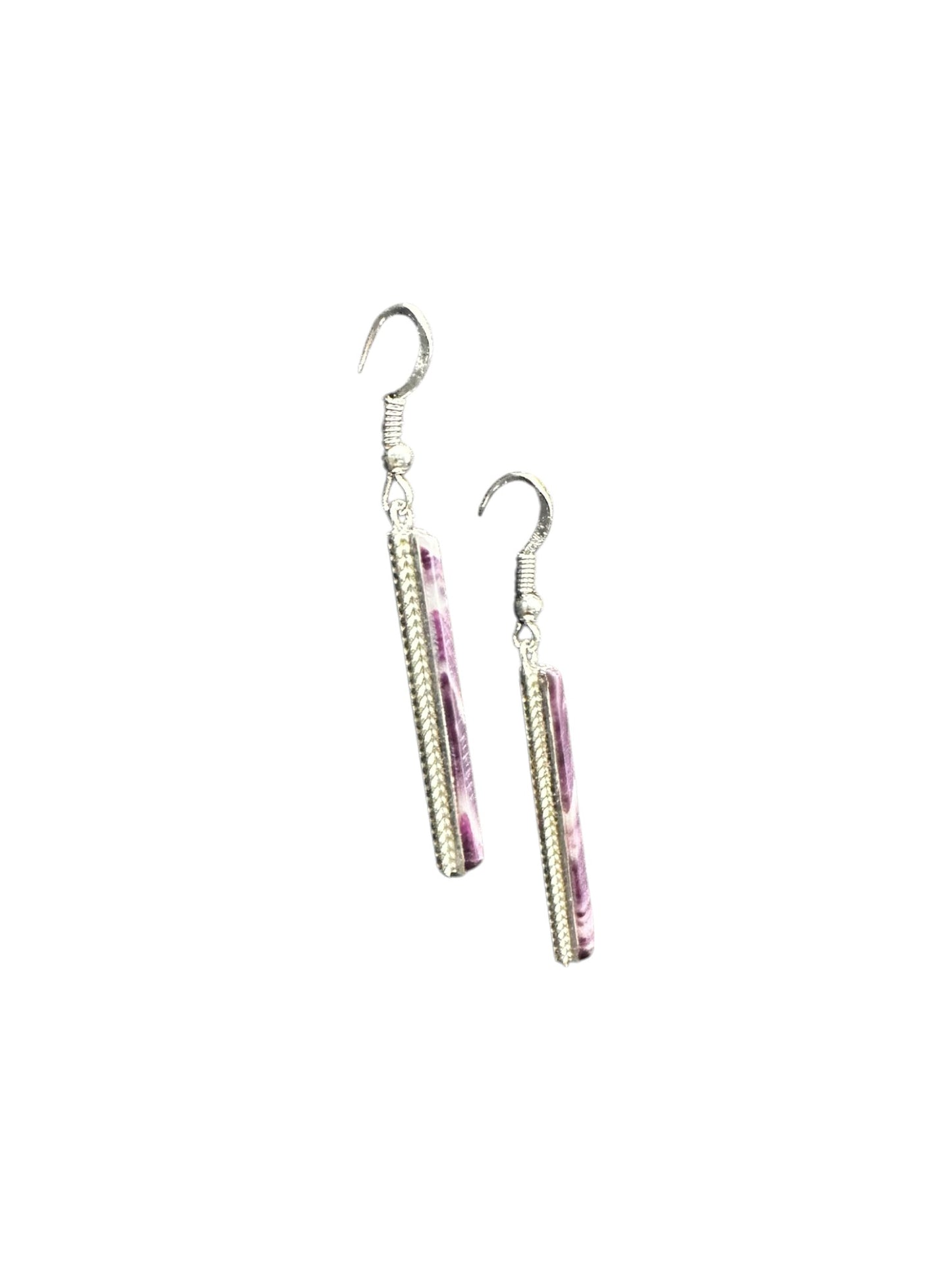 Dainty Hook Dangle Earrings – Sterling Silver, Purple Spiny Oyster Composite -  Authentic Native American Handmade -Allen Barney - Made in USA