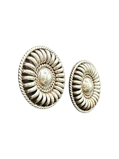 Medium Concho Stud Earrings – Sterling Silver Ring Sculpted -  Authentic Native American Handmade – Thomas Charley - Made in USA