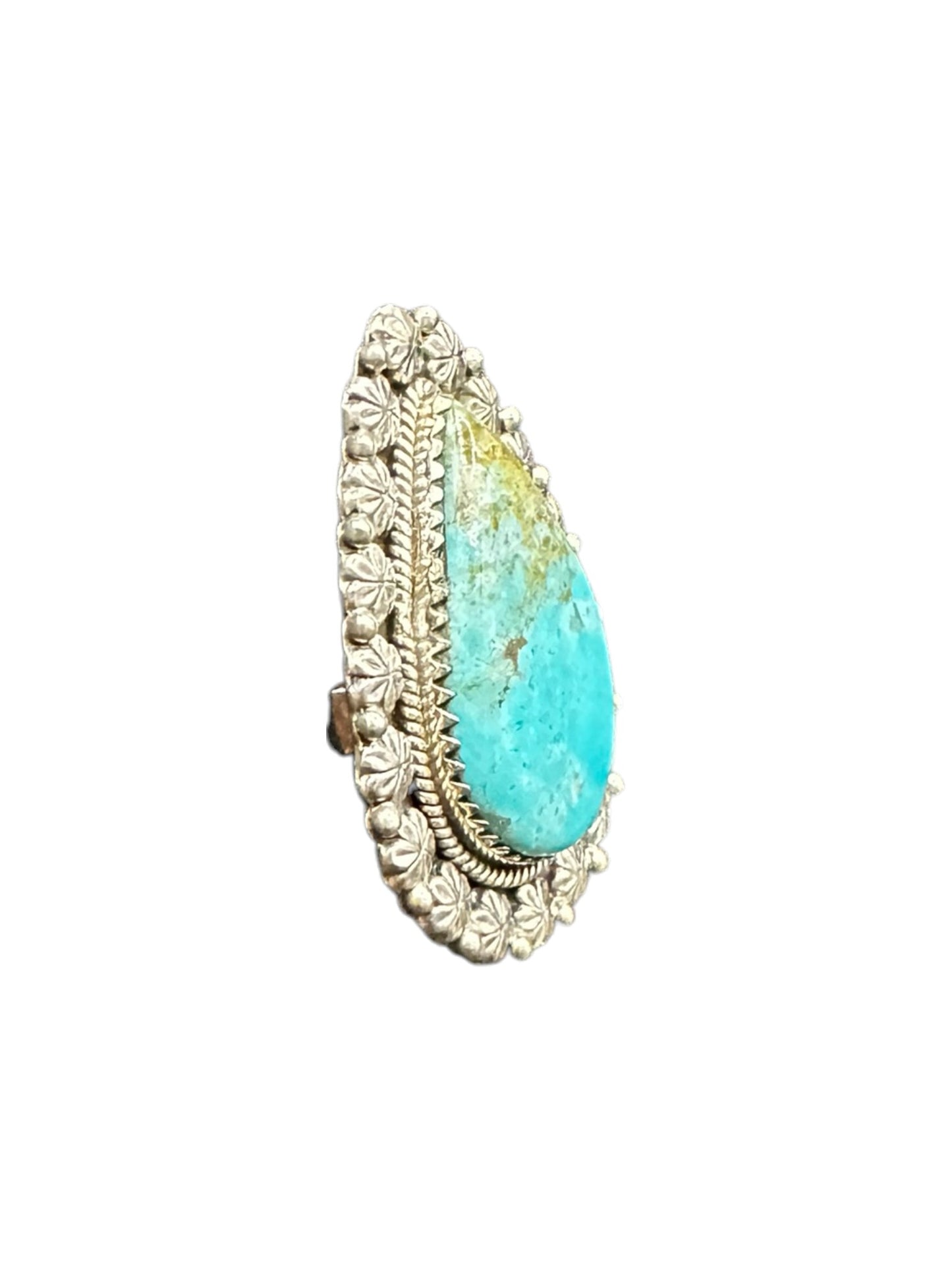 Large Pear-Cut or Wide Teardrop Ring  – Sterling Silver and Genuine Turquoise Ring -  Artisan Collection - Made in USA