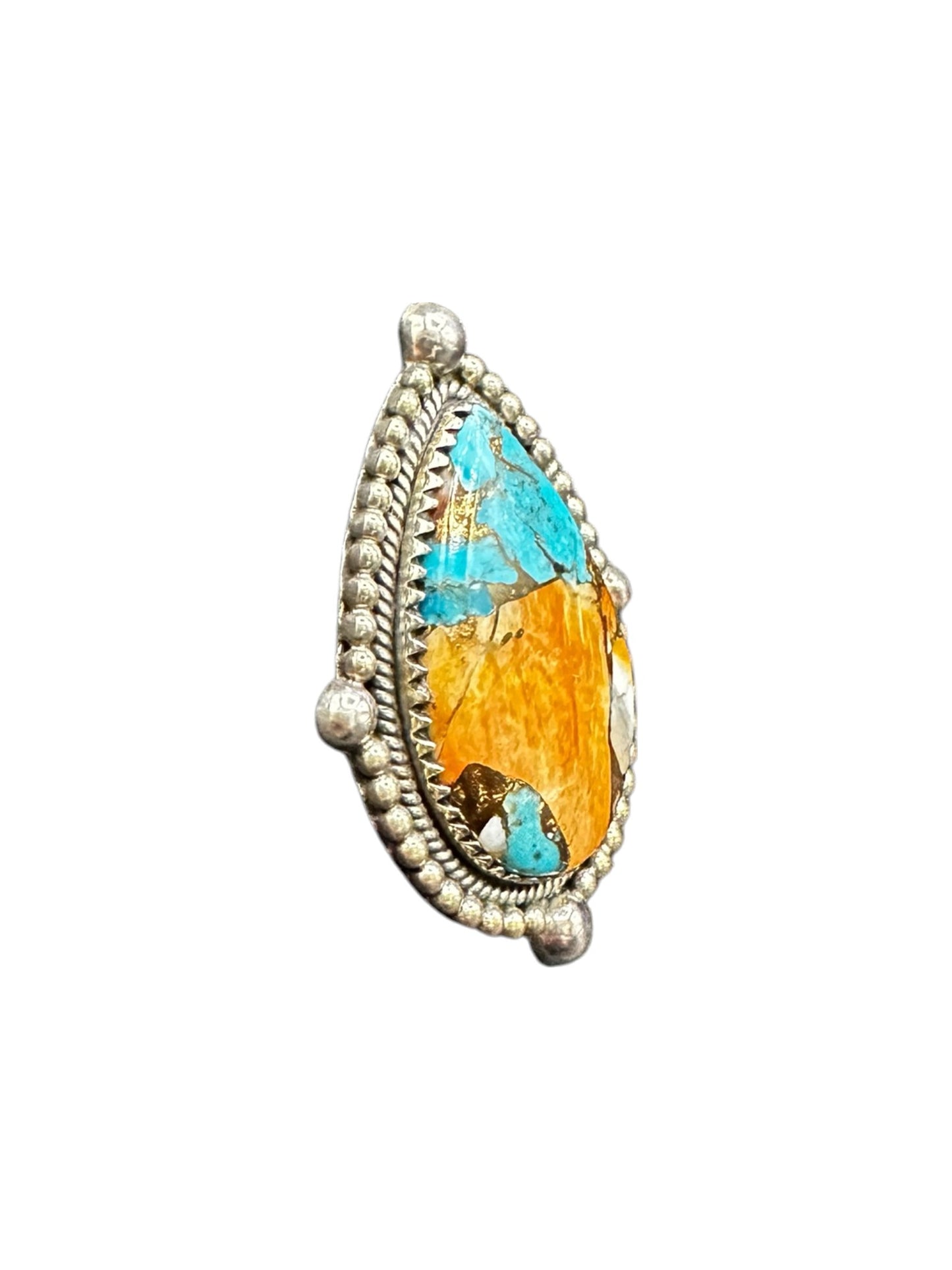 Large Pear-Cut or Wide Teardrop Ring  – Sterling Silver and Genuine Mojave Turquoise Ring -  Artisan Collection - Made in USA