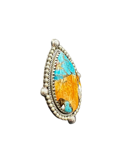 Large Pear-Cut or Wide Teardrop Ring  – Sterling Silver and Genuine Mojave Turquoise Ring -  Artisan Collection - Made in USA