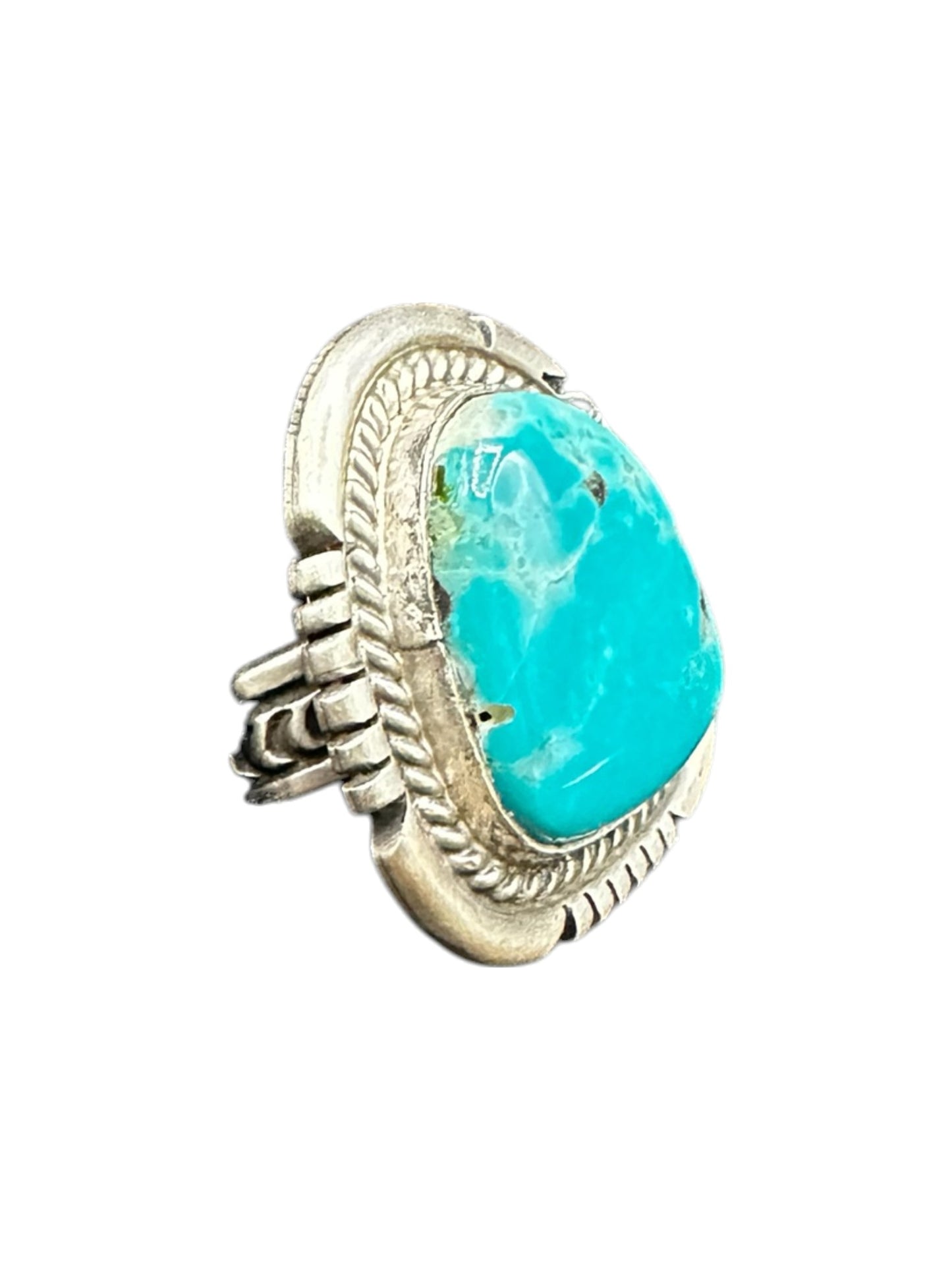 Medium Freeform Cabochon Ring  – Sterling Silver and Genuine Turquoise Ring -  Authentic Handmade Native American – John McCray - Made in USA