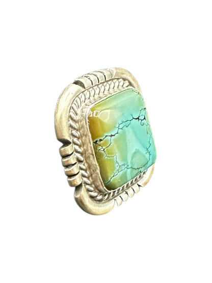 Medium Square Cabochon Ring  – Sterling Silver and Genuine Turquoise Ring -  Authentic Handmade Native American – John McCray