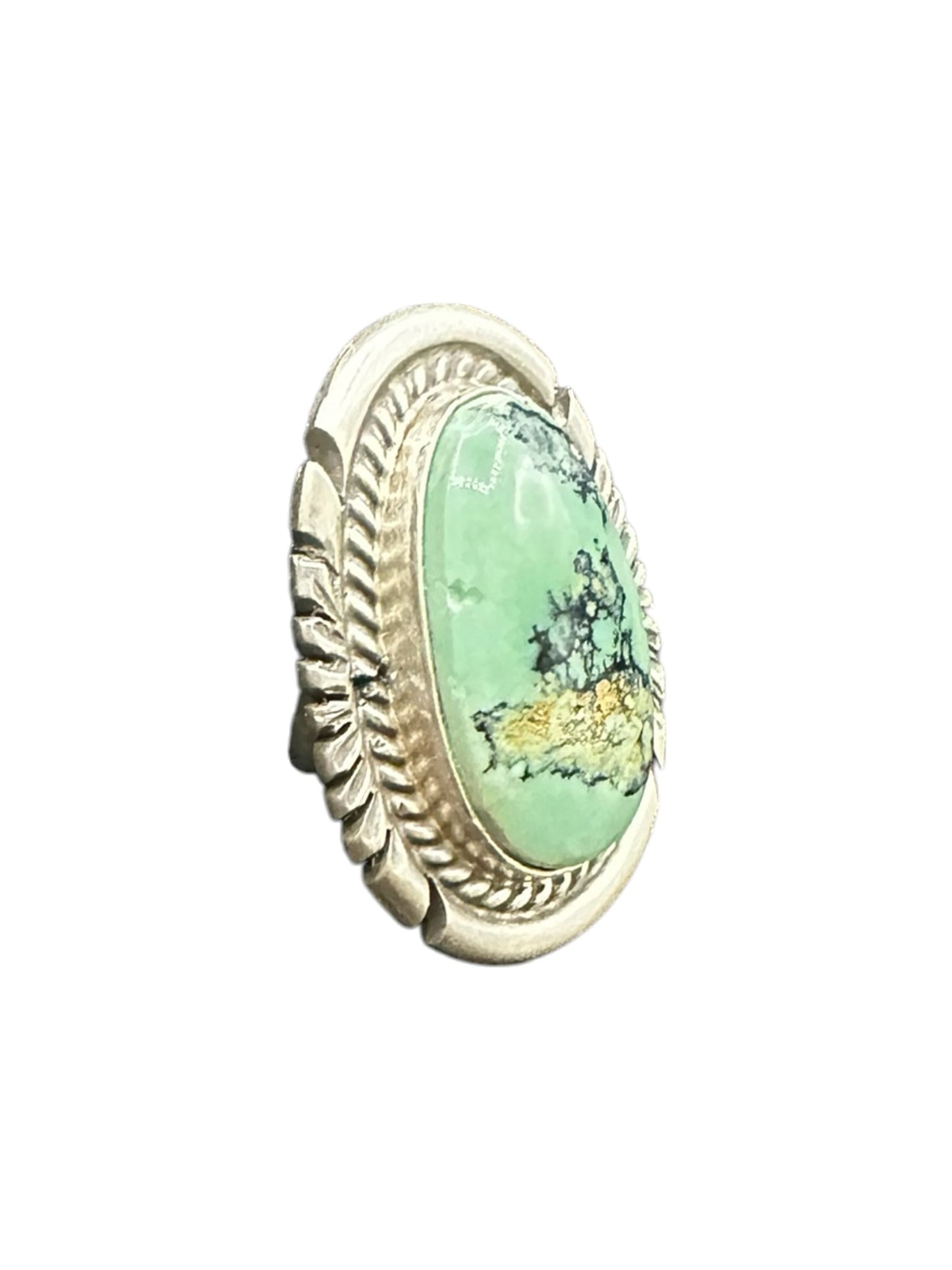 Medium Narrow Oval Cabochon Ring  – Sterling Silver and Genuine Turquoise Ring -  Authentic Handmade Native American – John McCray - Made in USA
