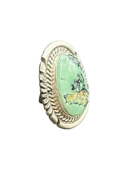 Medium Narrow Oval Cabochon Ring  – Sterling Silver and Genuine Turquoise Ring -  Authentic Handmade Native American – John McCray - Made in USA