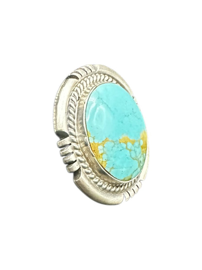 Medium Round Cabochon Ring  – Sterling Silver and Genuine Turquoise Ring -  Authentic Handmade Native American – John McCray