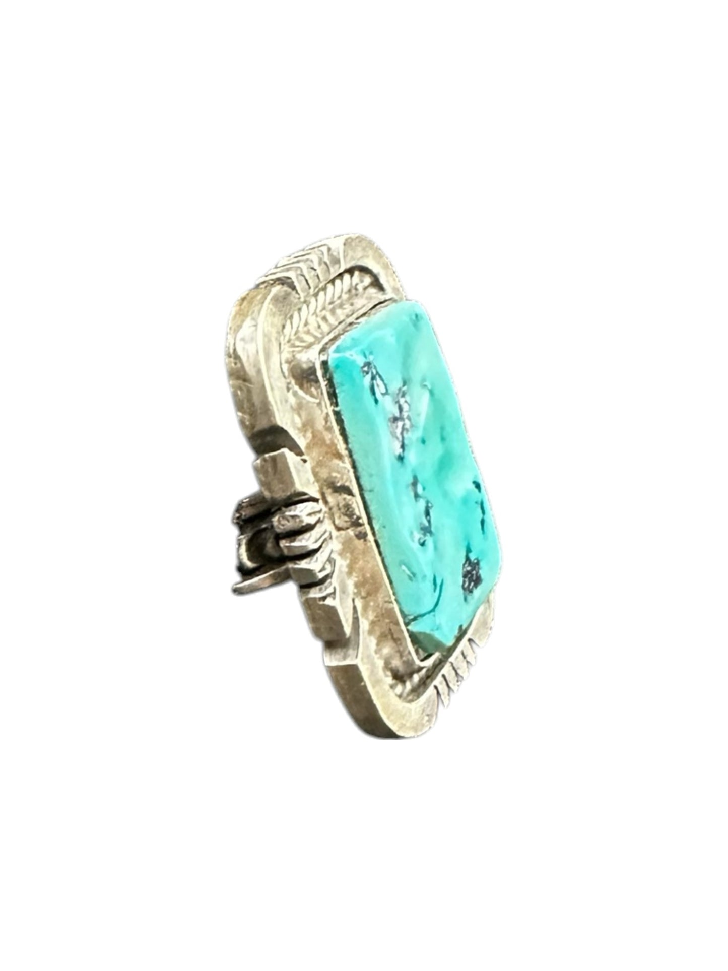 Medium Rectangle Cabochon Ring  – Sterling Silver and Genuine Turquoise Ring -  Authentic Handmade Native American – John McCray