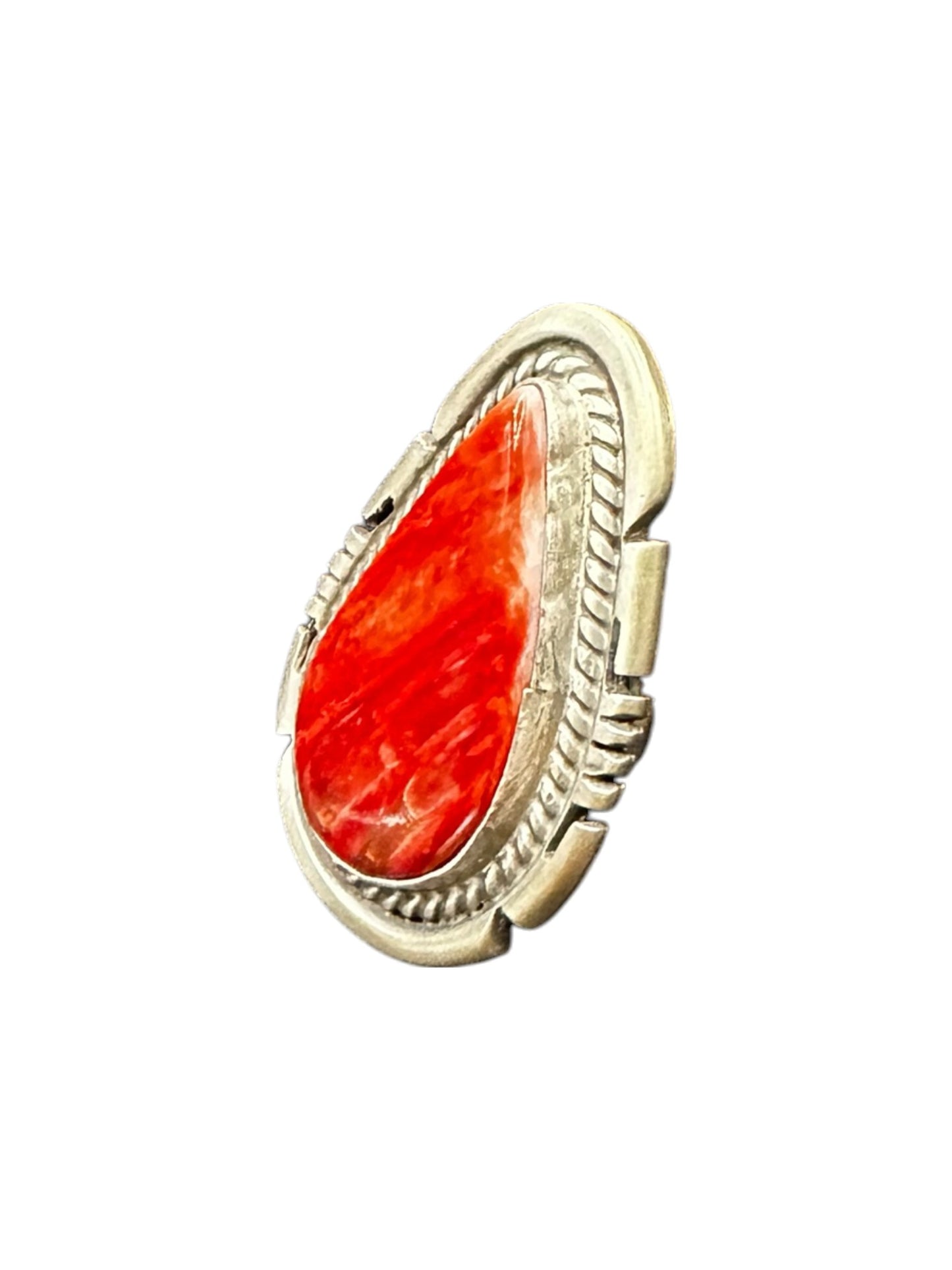 Medium Pear Cabochon Ring  – Sterling Silver and Genuine Spiny Oyster Ring -  Authentic Handmade Native American – John McCray