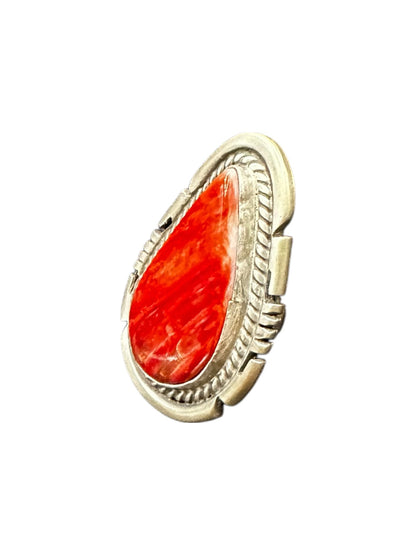 Medium Pear Cabochon Ring  – Sterling Silver and Genuine Spiny Oyster Ring -  Authentic Handmade Native American – John McCray