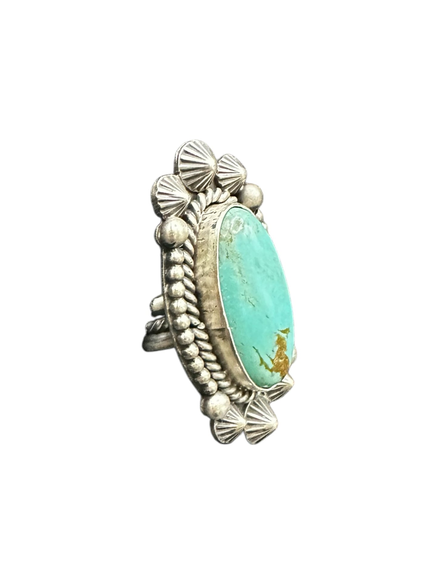 Medium Oval Cabochon Ring  – Sterling Silver and Genuine Turquoise -  Authentic Handmade Native American – Max Calladitto