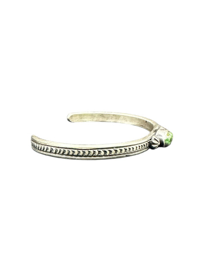 Dainty Skinny Stacker Cuff Bracelet – Sterling Silver and Turquoise-  Authentic Native American Handmade – June Defauito – Longhorn Luster LLC