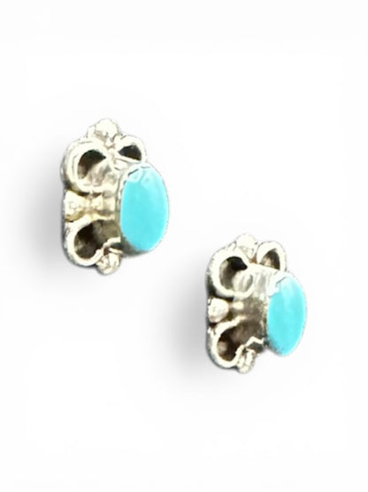 Small Butterfly Stud Earrings – Sterling Silver and Genuine Sleeping Beauty Turquoise -  Authentic Native American Handmade - American Sterling Silver - Made in USA