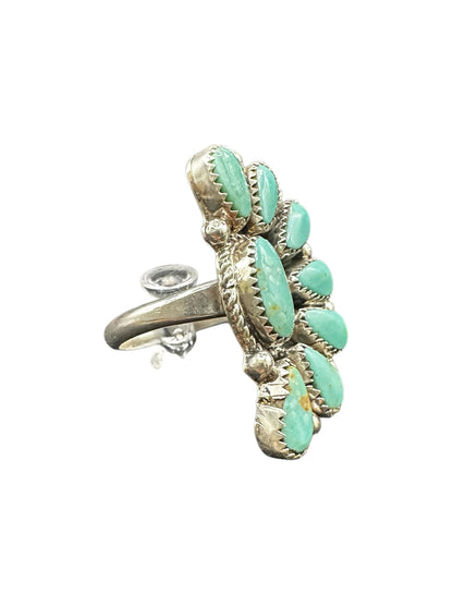 Medium Half Cluster Ring  – Sterling Silver and Genuine Turquoise -  Authentic Handmade Native American – Arthur J. Williams