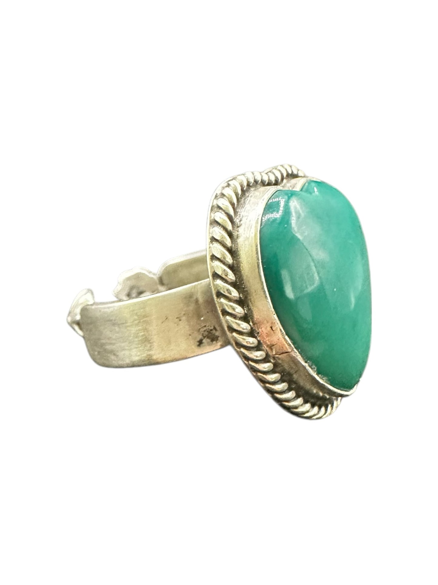 Medium Heart Cabochon Ring  – Sterling Silver and Genuine Turquoise -  Authentic Handmade Native American – John McCray