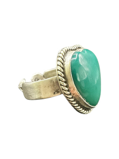 Medium Heart Cabochon Ring  – Sterling Silver and Genuine Turquoise -  Authentic Handmade Native American – John McCray