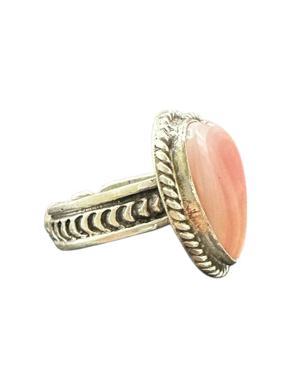 Medium Heart Cabochon Ring  – Sterling Silver and Genuine Queen Pink Conch-  Authentic Handmade Native American – John McCray