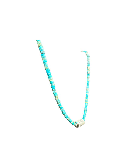 4MM Heishi Necklace – Genuine Turquoise with Sterling Silver Barrel Bead -  Handmade Native American