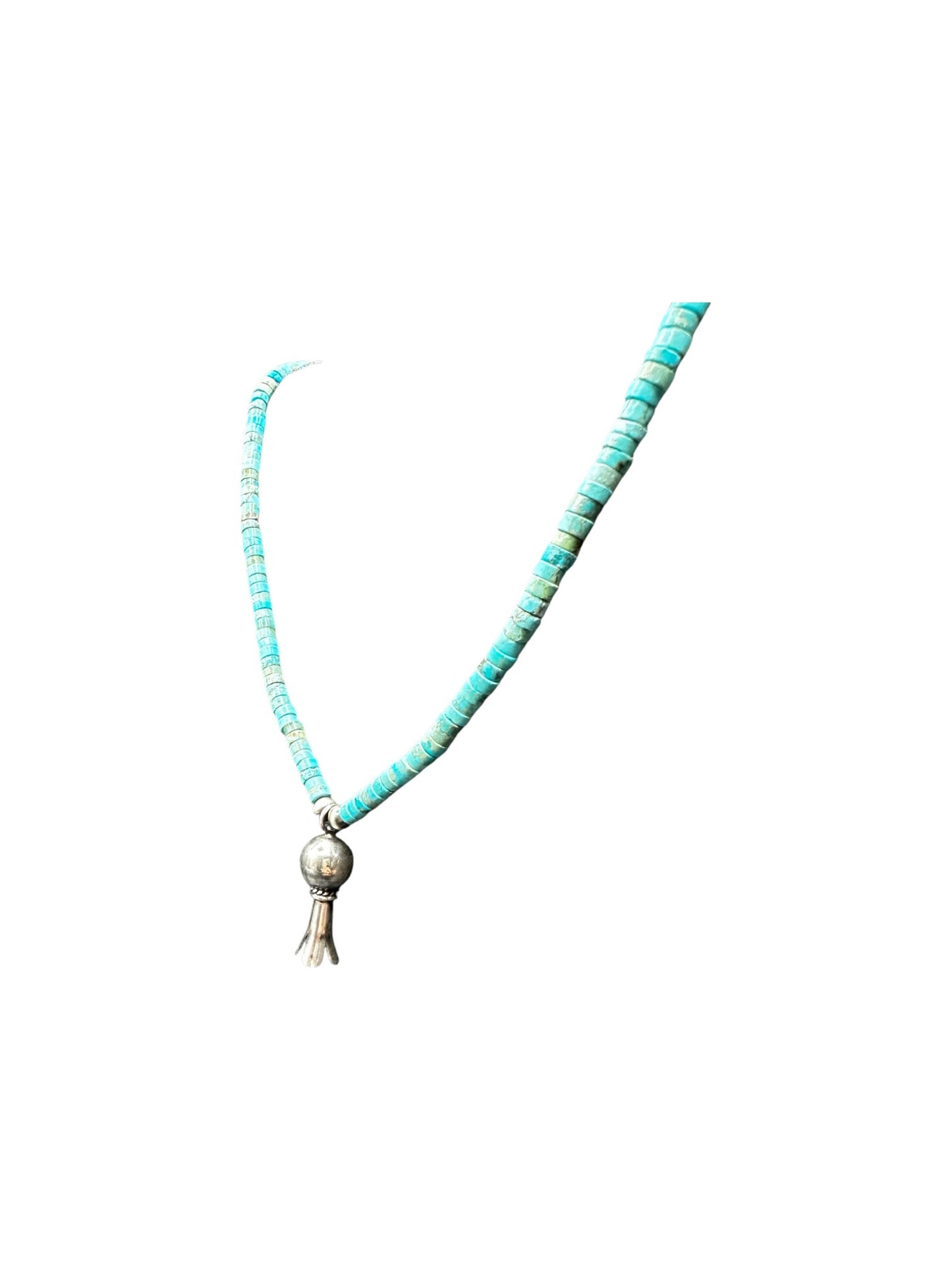 4MM Heishi Necklace – Genuine Turquoise with Sterling Silver Blossom Handmade Native American | Pueblo Craft | New Mexico, USA