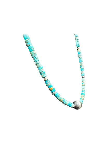 4MM Heishi Necklace – Genuine Turquoise with Sterling Silver Pearl - Handmade Native American | Pueblo Craft | New Mexico, USA