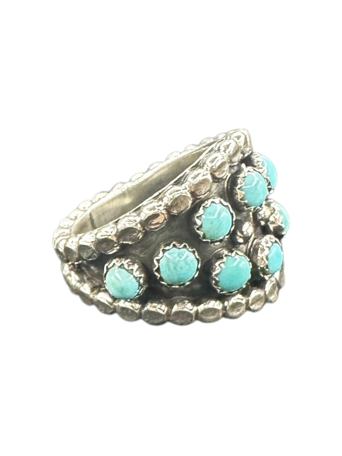 Zuni Ring - Genuine Turquoise & Sterling Silver - Size 7 to 8