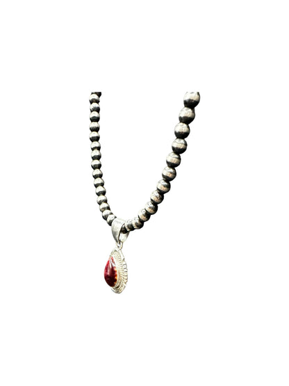 Teardrop Pear Pendant - Sterling Silver & Spiny Oyster - Handmade Artisan Collection