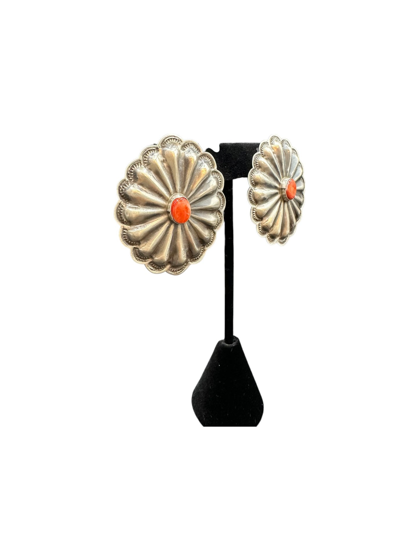 Large Concho Earrings - Sterling Silver and Genuine Spiny Oyster - Handmade by Jessie Claw