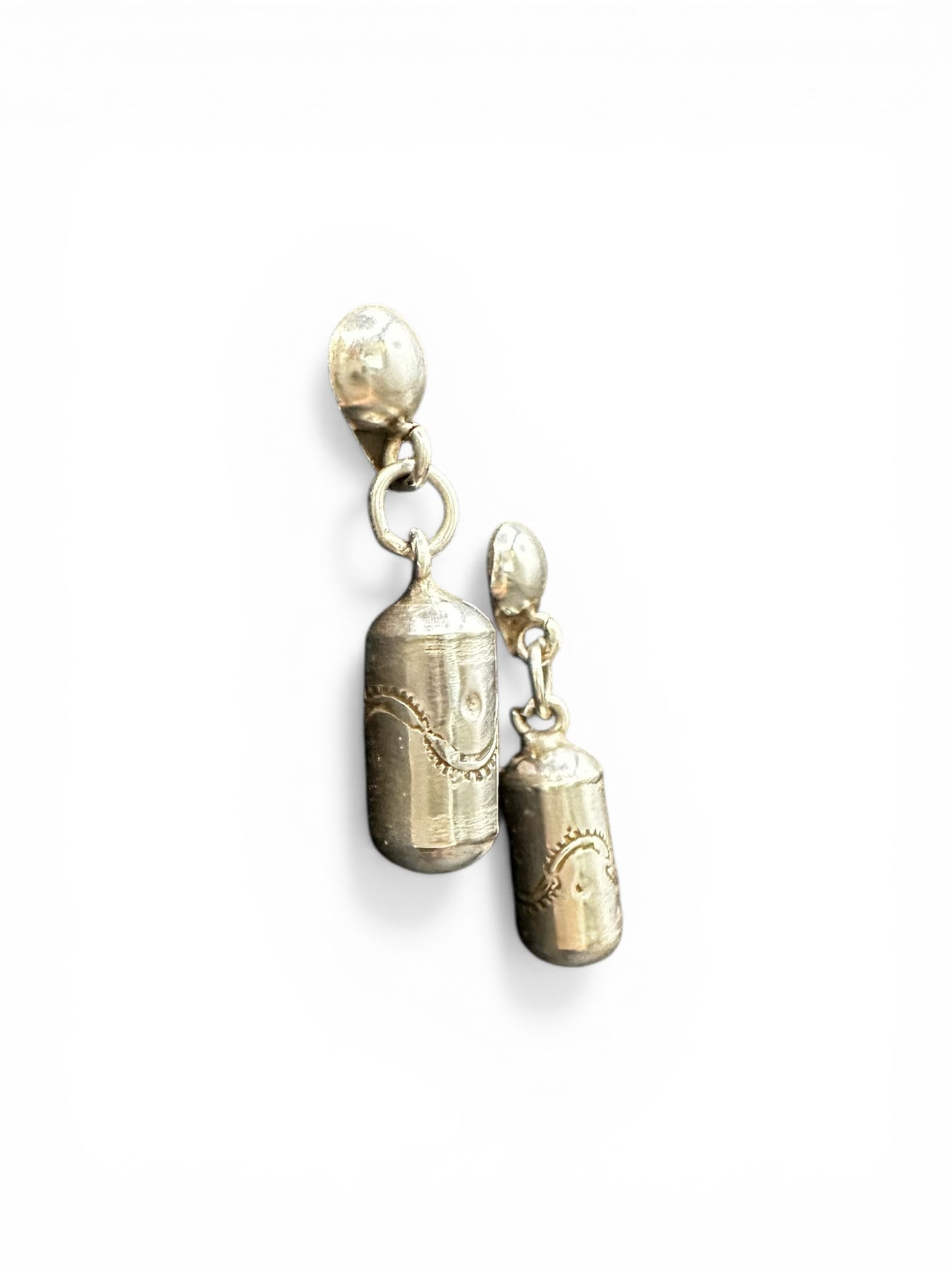 Small Barrel Bead Stud Drop Earrings – Sterling Silver -  Authentic Native American Handmade – Artisan Collection - Made in USA