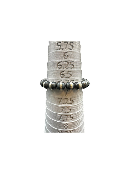 Sterling Silver Stretch Bracelet – 10MM Pearl Beads –  Hand Strung Artisan Collection