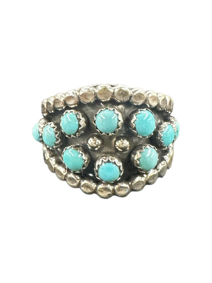 Zuni Ring - Genuine Turquoise & Sterling Silver - Size 7 to 8
