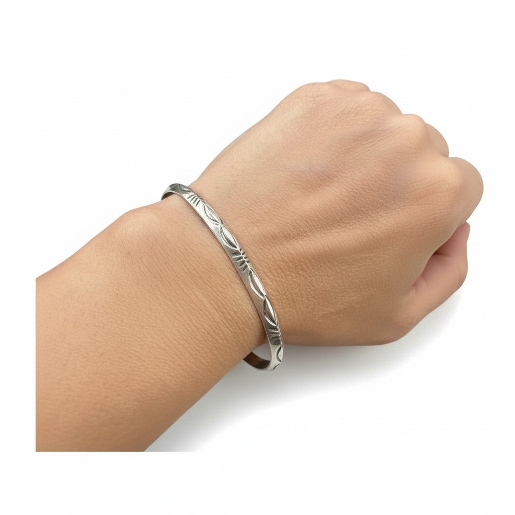 Skinny Stacker Cuff Bracelet – Sterling Silver -  Authentic Native American Handmade - American Sterling Silver - Made in USA – Leander Tahe