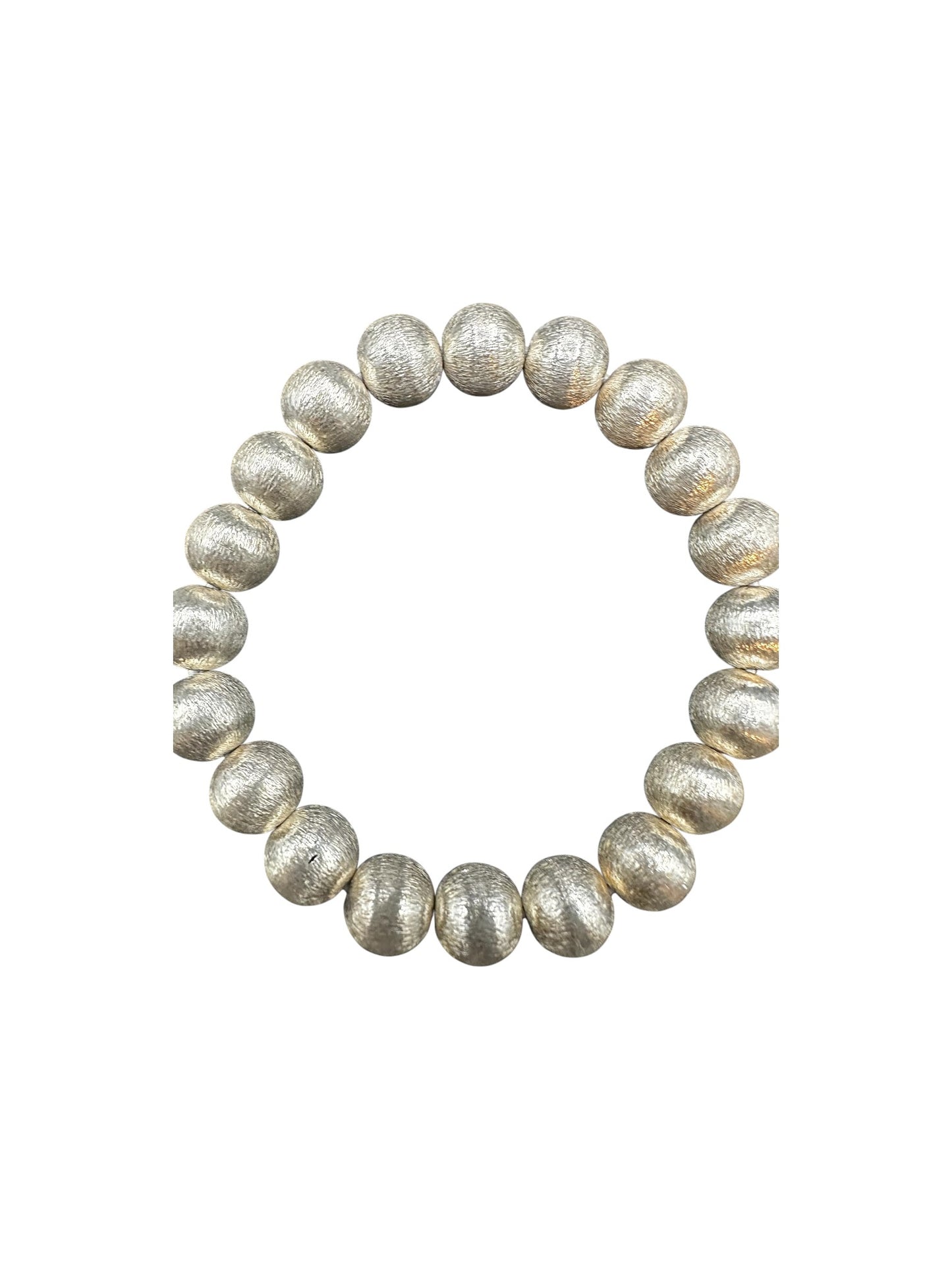Copper w. Brushed Sterling Silver Stretch Bracelet – 10MM Pearls –  Hand-Strung Artisan Collection