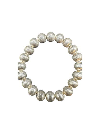 Copper w. Brushed Sterling Silver Stretch Bracelet – 10MM Pearls –  Hand-Strung Artisan Collection