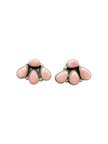 Medium Quarter Cluster Stud Earrings – Sterling Silver & Genuine Turquoise -  Authentic Native American Handmade – Marcella James - Made in USA