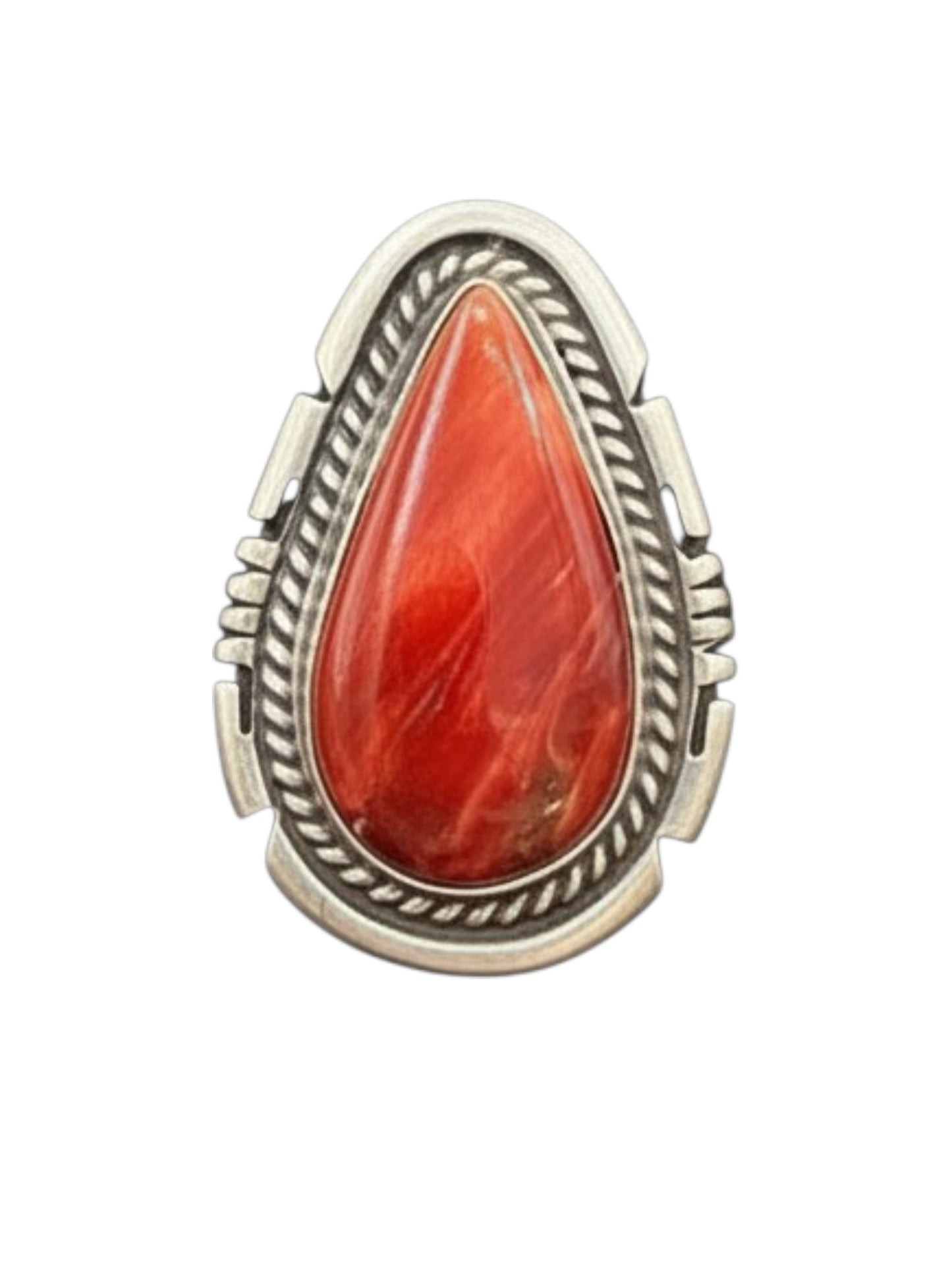 Medium Pear Cabochon Ring  – Sterling Silver and Genuine Spiny Oyster Ring -  Authentic Handmade Native American – John McCray