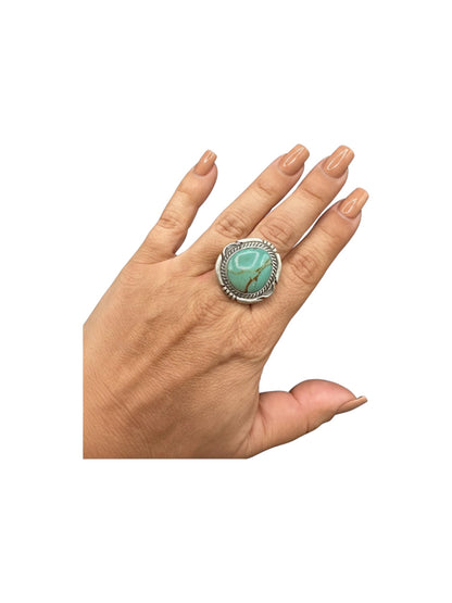 Medium Wide Oval Cabochon Ring  – Sterling Silver and Genuine Turquoise Ring -  Authentic Handmade Native American – John McCray
