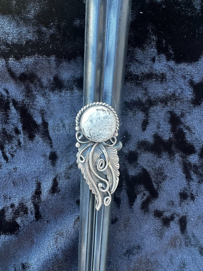 Medium Adjustable Crawler Ring - Sterling Silver and White Buffalo - Handmade Native American by Jimmy Lee