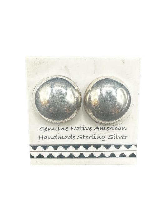 Small Flat Pearl Sterling Silver Stud Earrings - Handmade Native American