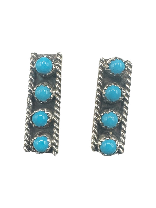 Small Rectangle Zuni Inlay Stud Earrings - Sterling Silver & Genuine Turquoise - Handmade Native American