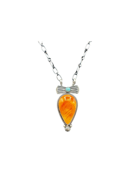 Verley Betone - Teardrop & Bow Pendant & Necklace - Genuine Spiny Oyster & Sterling Silver - Handmade Native American